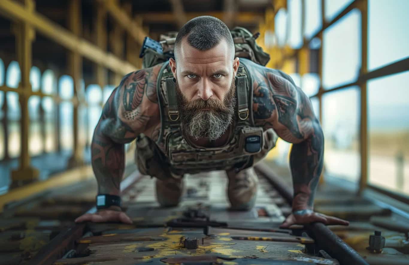 Muscular man with dumbbell